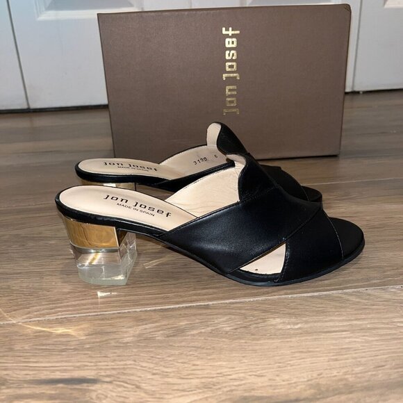 NWT AnTHROPOLOGIE Jon Josef Danger Black Leather Open Toe Mules 5 - Picture 1 of 7